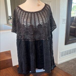 Oli & Hali Black Crochet Overlay Blouse